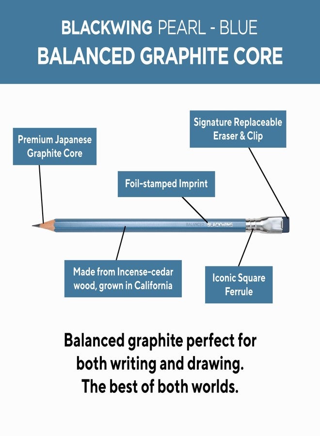 Blackwing Pearl Pencils - 12 Count, Blue Lacquer Finish, 2B Balanced Lead, Premium Wood, Japanese Graphite - Image 4